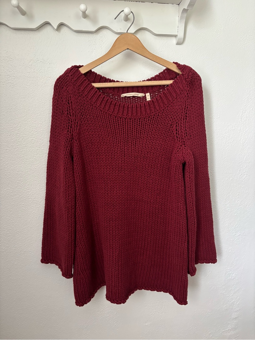 Soft Surroundings Chunky Knit Sweater Medium Red Oversized Cozy Cottagecore Boho